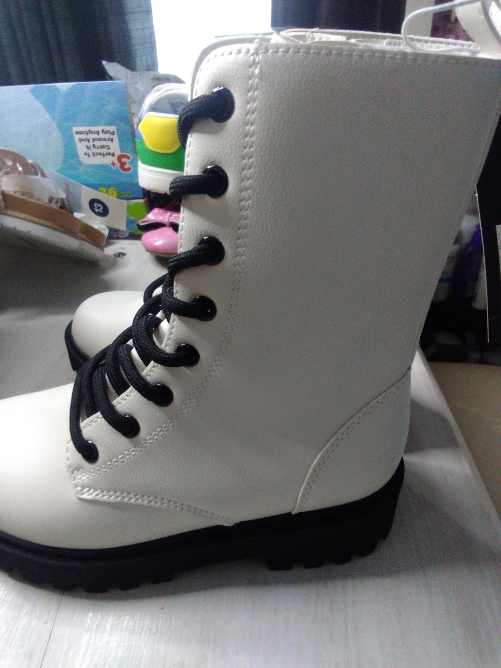 Target Cream Combat Boots with Black Sole and Laces